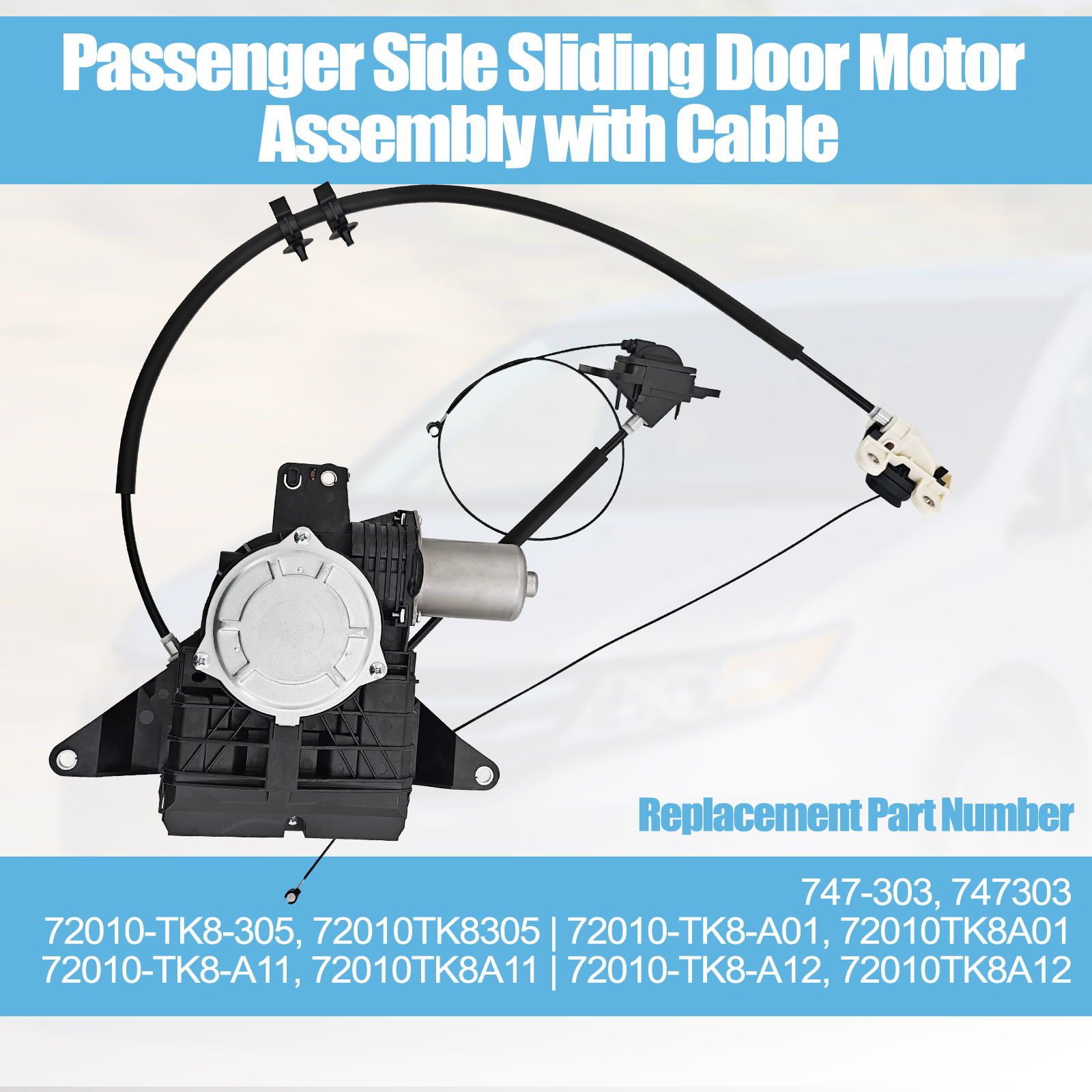 Passenger Side Sliding Door Motor Assembly with Cable Compatible with Honda Odyssey 2011-2017 3.5L V6