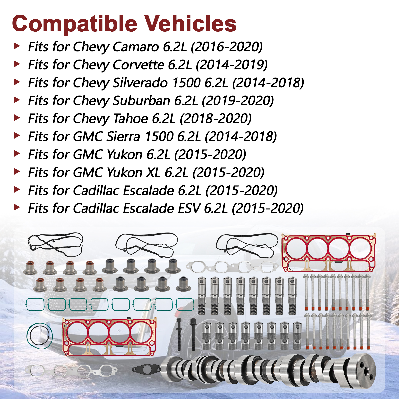 6.2L Camshaft Lifter Kit w/Head Gasket Set for Chevy 6.2L 2014-2020 for GMC 2014-2020 for Cadillac Escalade 2015-2020 6.2L