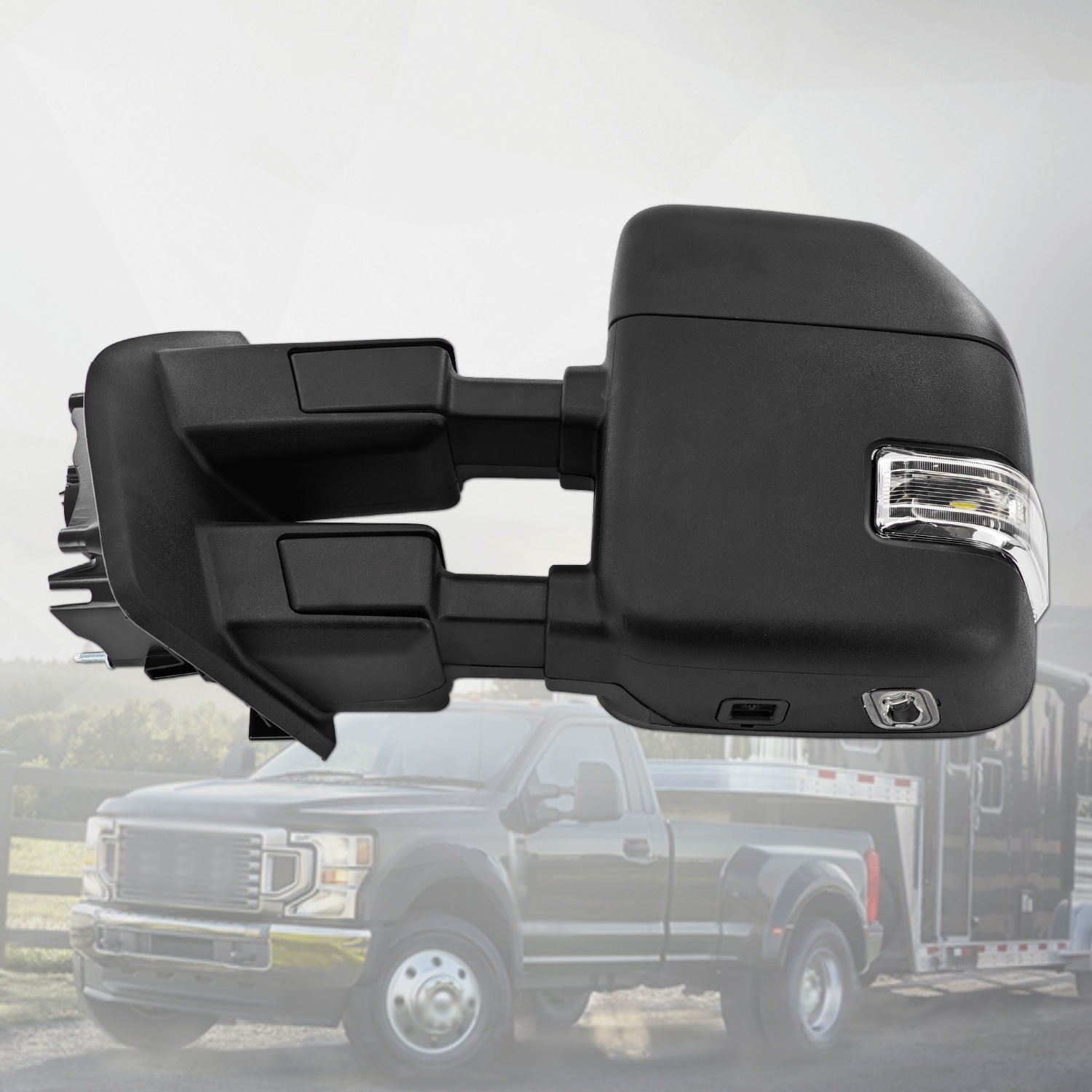 Left Driver Side Tow Mirror Compatible with Ford F250 F350 F450 2017-2022 W/Blind Spot Detection Support Power Glass Power Heated with Turn Signal Light & Puddle Light Manual Folding