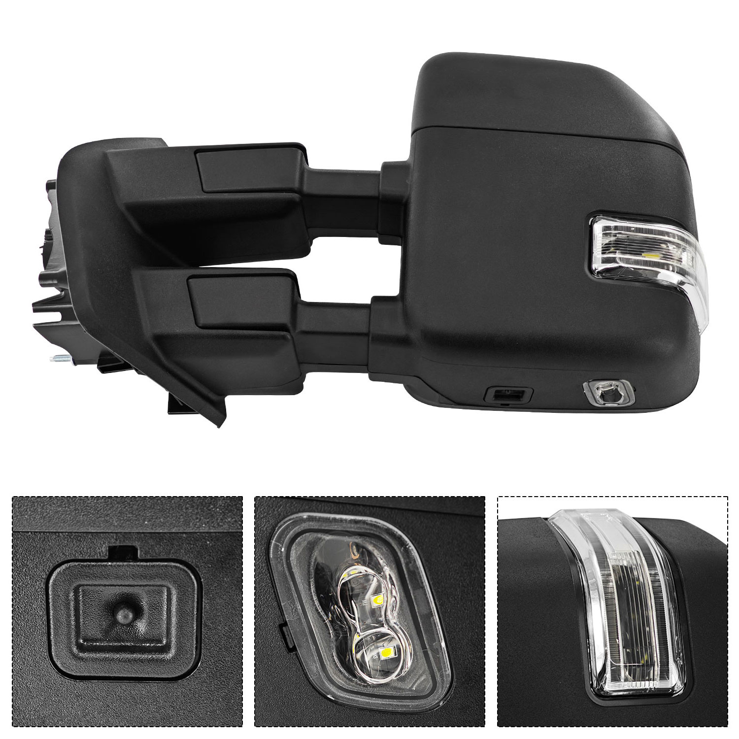 Left Driver Side Tow Mirror Compatible with Ford F250 F350 F450 2017-2022 W/Blind Spot Detection Support Power Glass Power Heated with Turn Signal Light & Puddle Light Manual Folding