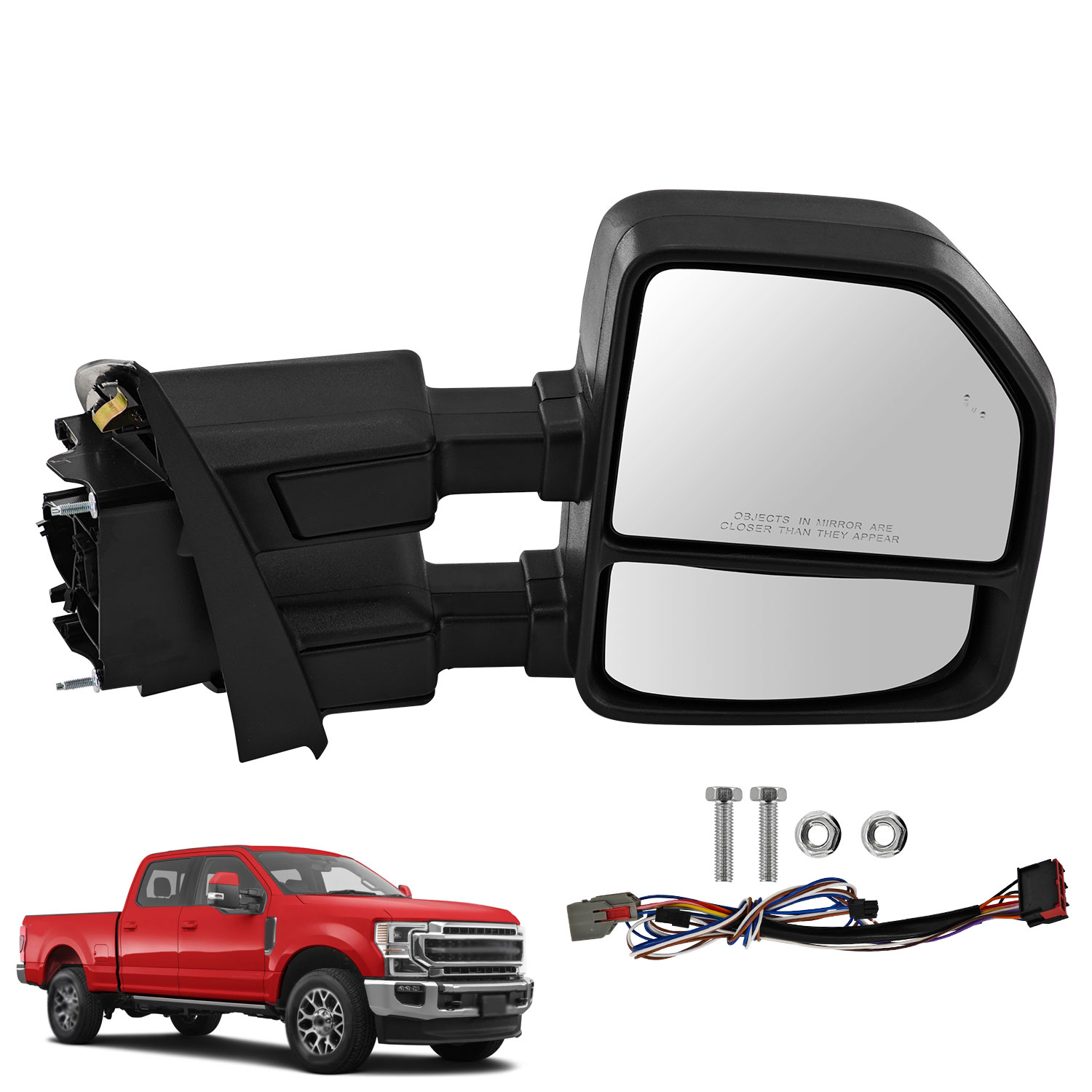 Right Passenger Side Tow Mirror Compatible with Ford F250 F350 F450 2017-2022 W/Blind Spot Detection Support Power Glass Power Heated with Turn Signal Light & Puddle Light Manual Folding