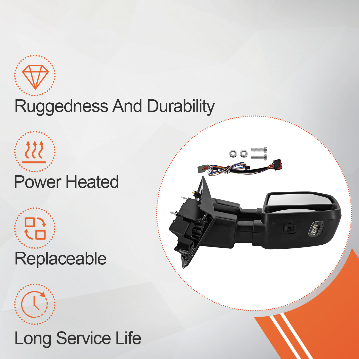 Right Passenger Side Tow Mirror Compatible with Ford F250 F350 F450 2017-2022 W/Blind Spot Detection Support Power Glass Power Heated with Turn Signal Light & Puddle Light Manual Folding