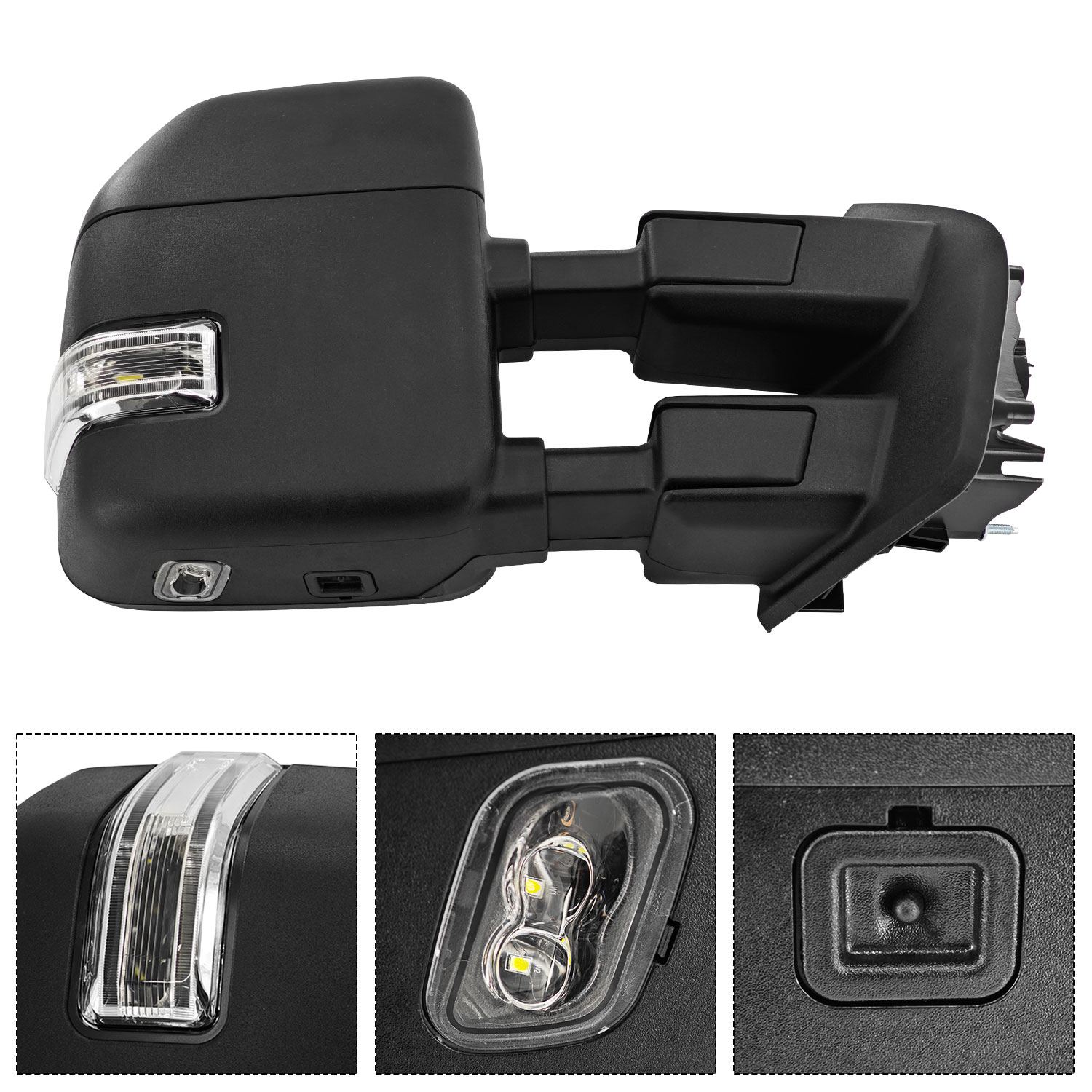 Right Passenger Side Tow Mirror Compatible with Ford F250 F350 F450 2017-2022 W/Blind Spot Detection Support Power Glass Power Heated with Turn Signal Light & Puddle Light Manual Folding