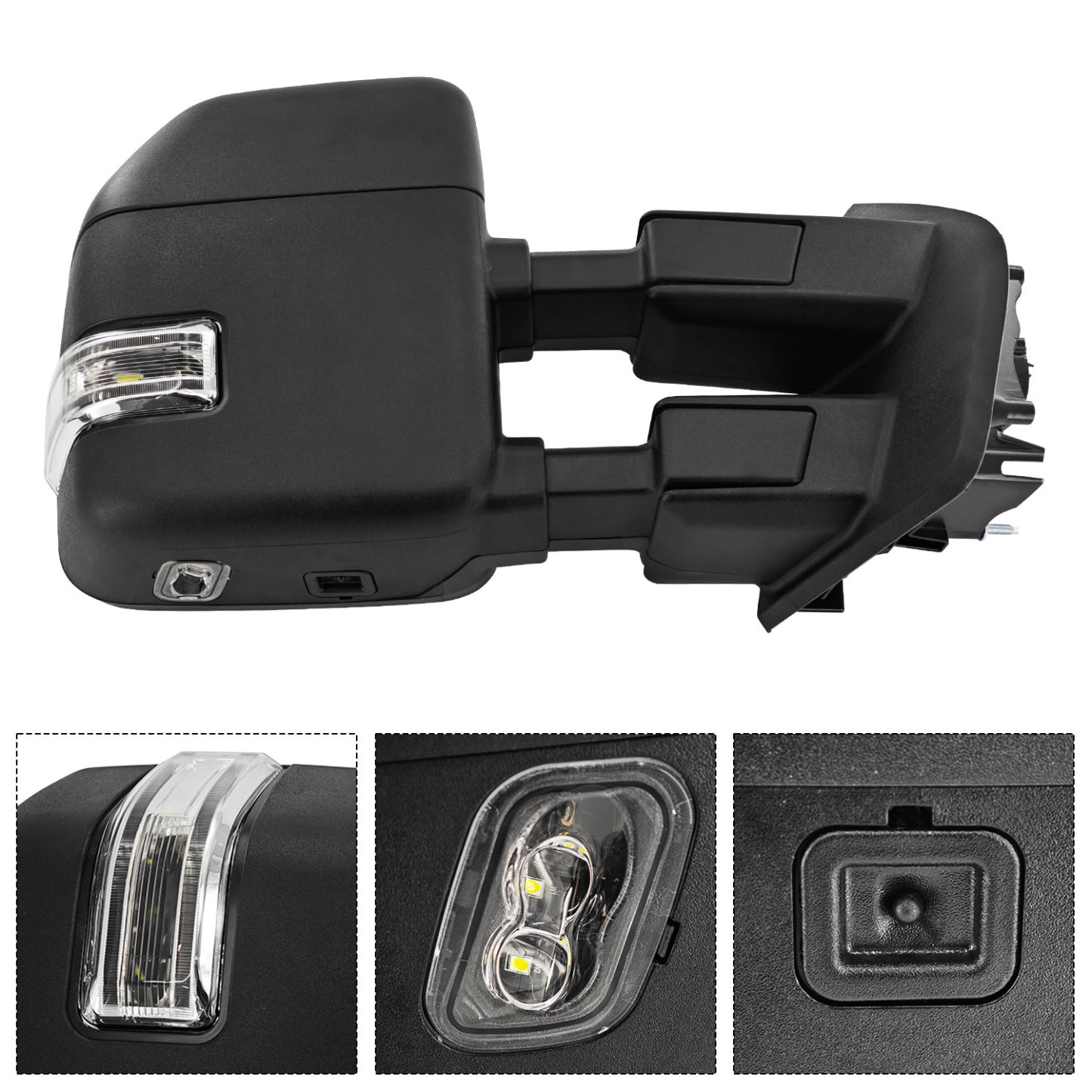 Right Passenger Side Tow Mirror Compatible with Ford F250 F350 F450 2017-2022 W/Blind Spot Detection Support Power Glass Power Heated with Turn Signal Light & Puddle Light Manual Folding