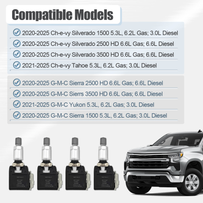 4 Pcs TPMS Trailer Tire Pressure Sensors for 2020-2024 Chevy Silverado & GMC Sierra