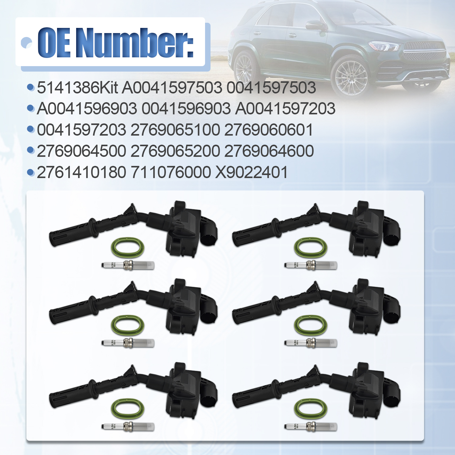 Ignition Tune-Up 6 Spark Plug Coil Kit for Benz GLE350 Base/4Matic Sport 3.5L V6 2016-2018 for 2012-2016 E350 Base/4Matic C207 W212 W166