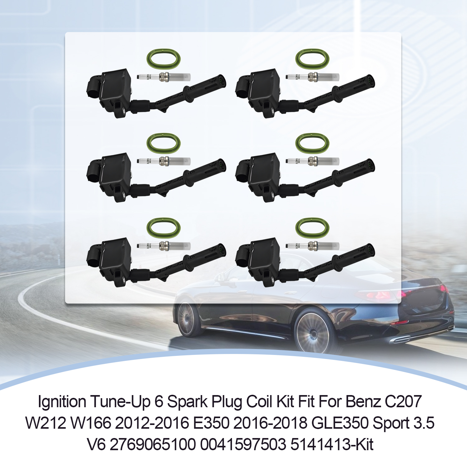 Ignition Tune-Up 6 Spark Plug Coil Kit for Benz GLE350 Base/4Matic Sport 3.5L V6 2016-2018 for 2012-2016 E350 Base/4Matic C207 W212 W166