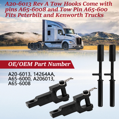 A20-6013 Full Set Rev A Tow Hooks Tow Pin Kit Compatible with Peterbilt for Kenworth with Pins A65-6008 and Tow Pin