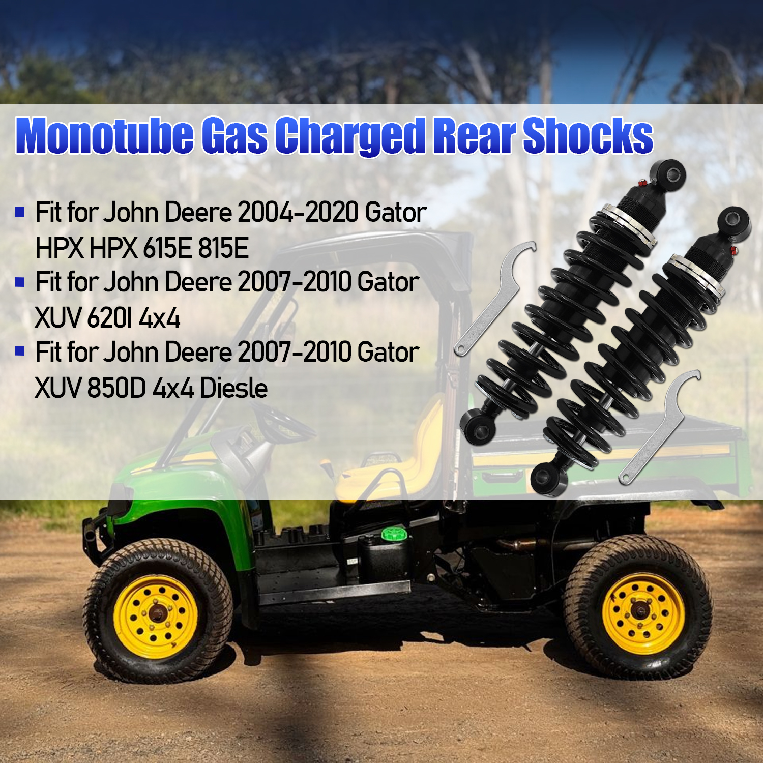1 Pair Rear Shocks Struts Coil-over Spring Absorbers for John Deere Gator XUV620i, XUV850D 2007-2010; 2004-2020 Gator HPX