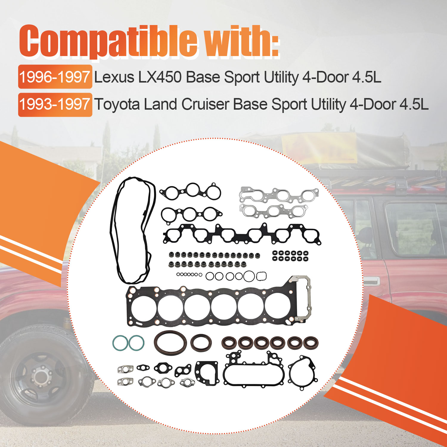 Engine Gasket Kit for Lexus LX450 4.5L 1996-1997 for Toyota Land Cruiser 1993-1997 4.5L L6 24V DOHC 4477cc FJZ80 1FZ