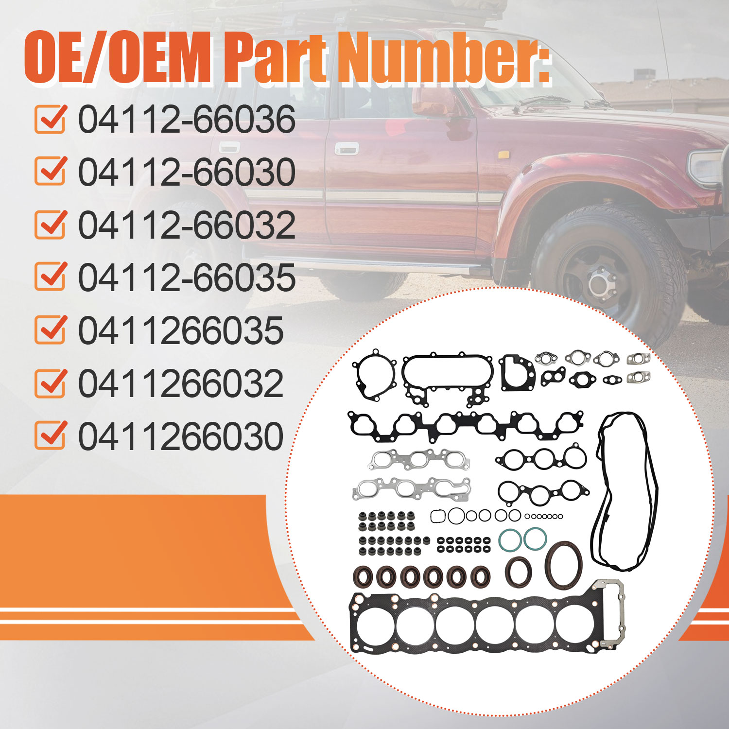 Engine Gasket Kit for Lexus LX450 4.5L 1996-1997 for Toyota Land Cruiser 1993-1997 4.5L L6 24V DOHC 4477cc FJZ80 1FZ