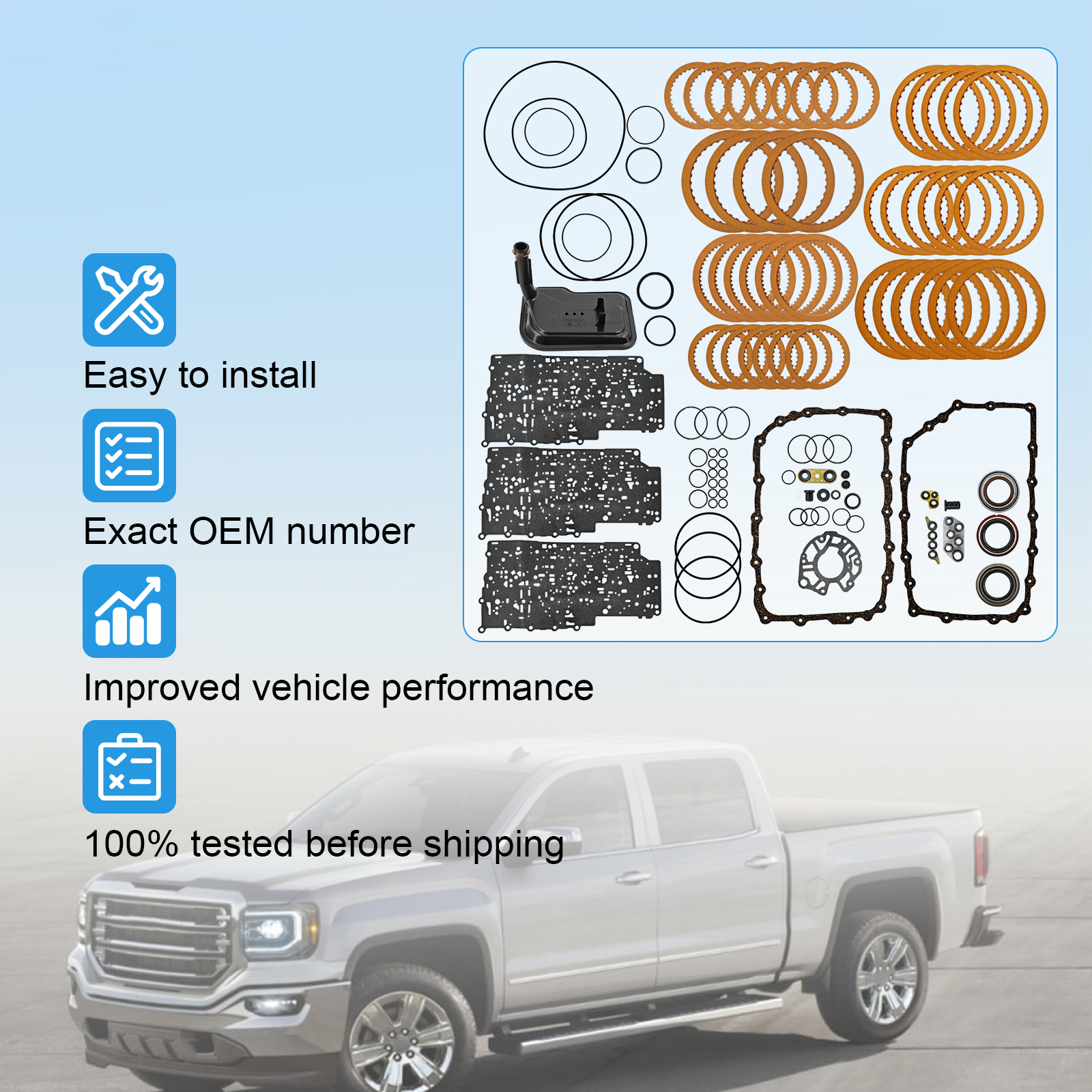 6L80E 6L90E Transmission Master Rebuild Overhaul Kit w/Filter Replacement for Escalade, Chevy Silverado/Suburban, GMC Sierra/Savana/Yukon, Hummer H2 06-18