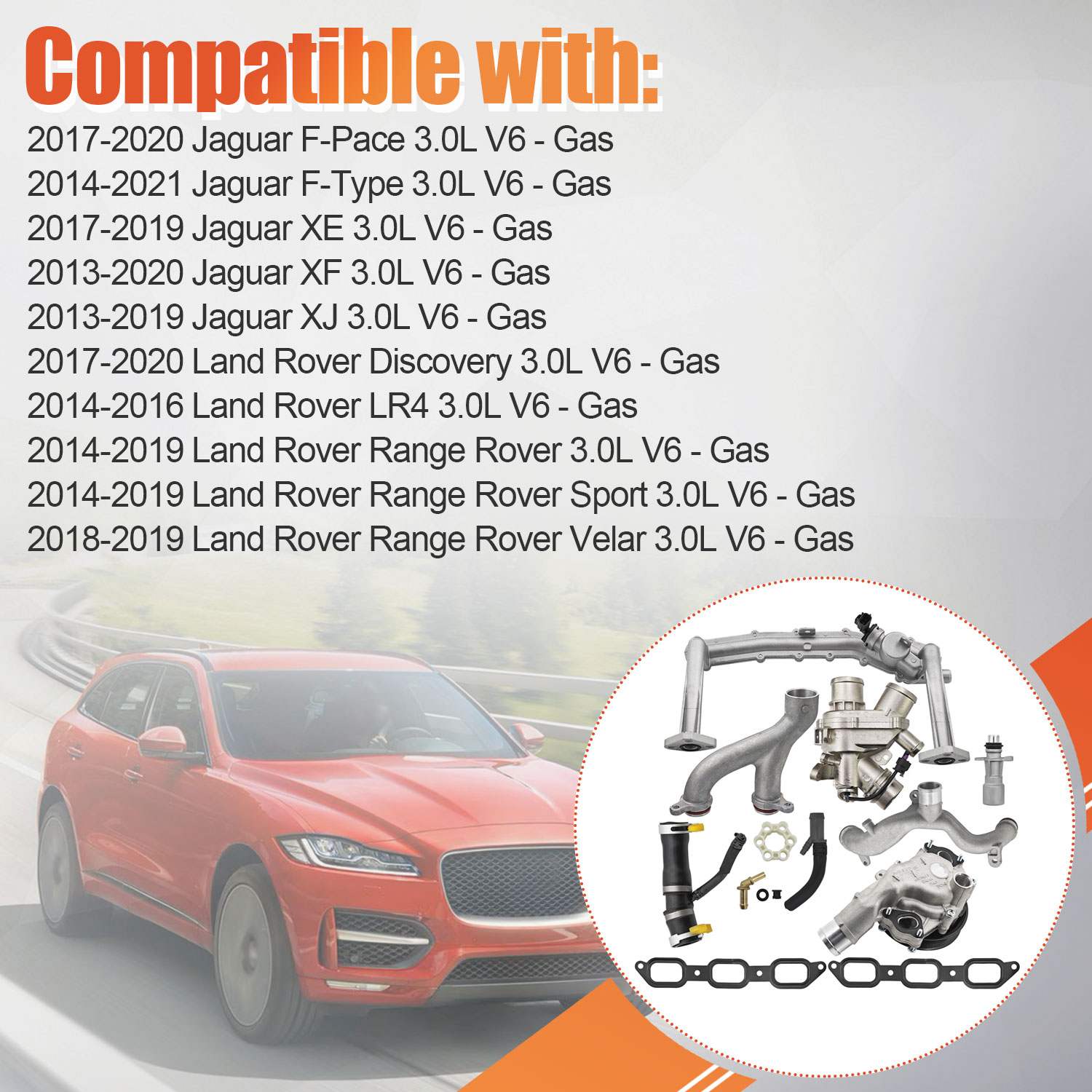 Cooling System Upgrade Kit Fit for Jaguar Land Rover 3.0L V6 2013-2021 Supercharged Engine