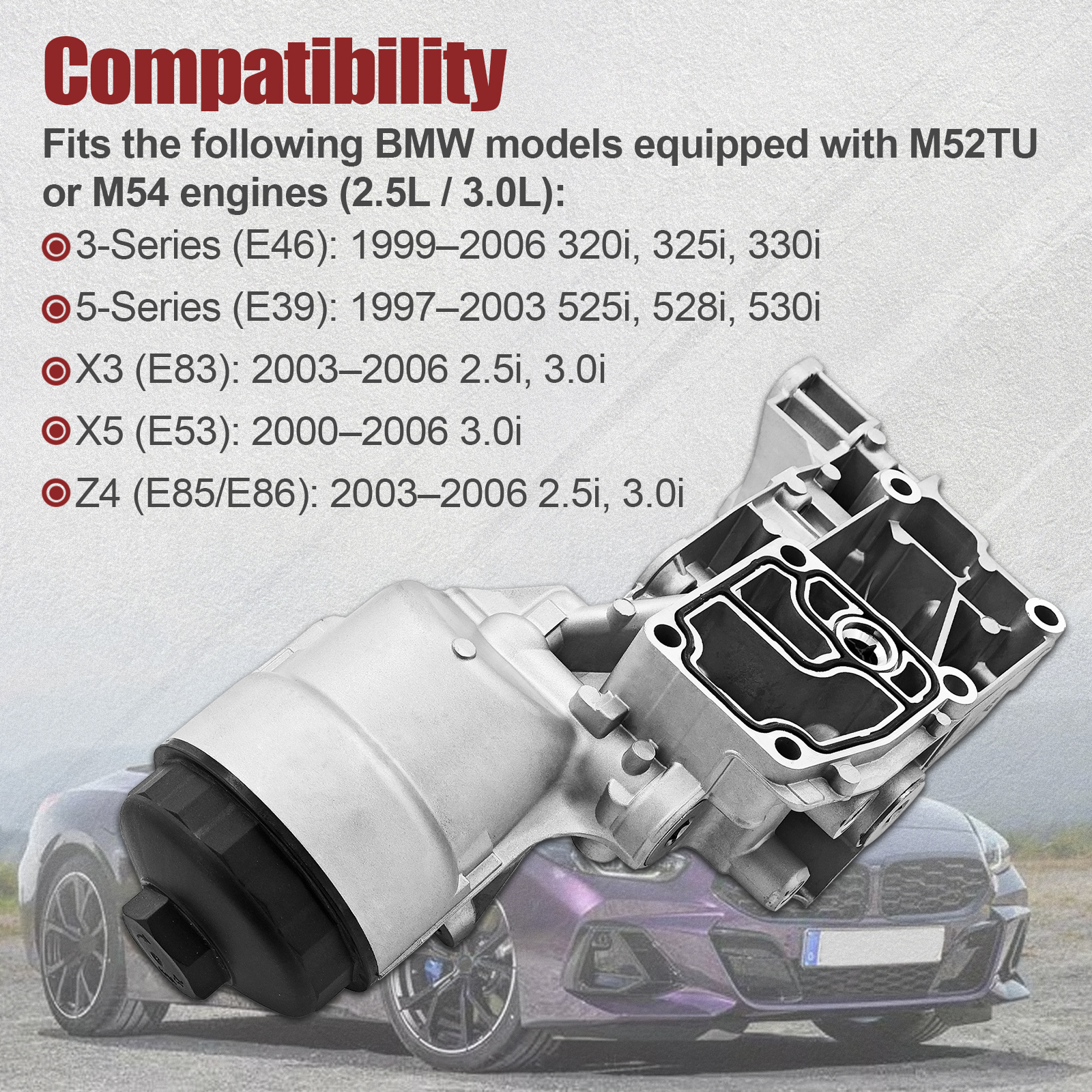 Oil Filter Housing Assembly Compatible with BMW 1999-2006 320i 323Ci 323i 325Ci 325i 325xi 328Ci 328i 330Ci 330i 330xi X5 525i 528i 530i X3 Z3 Z4 2.2L 2.5L 2.8L 3.0L