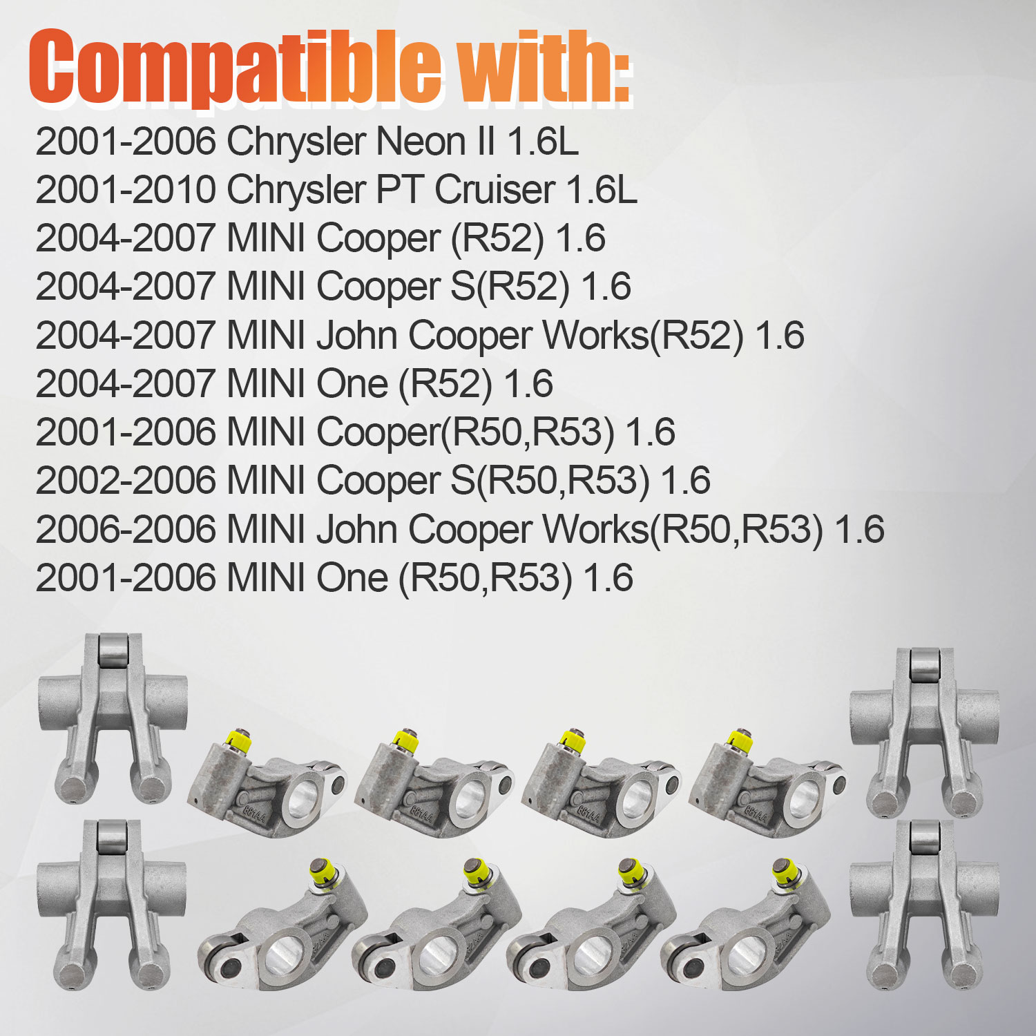 Rocker Arms Kit for Mini R50 R52 R53 Chrysler PT Cruiser Neon II 1.6L 2001-2010