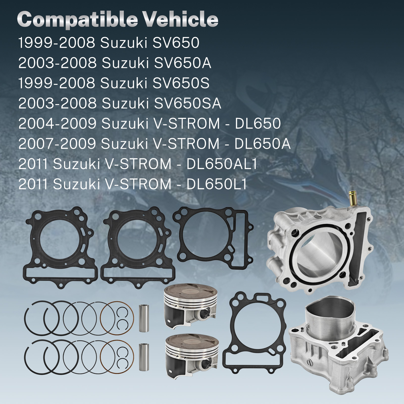 Front & Rear Cylinder Piston Gasket Kit fit for Suzuki SV650 SV650A SV650S SV650SA V-Strom DL650 DL650A DL650AL1 DL650L1