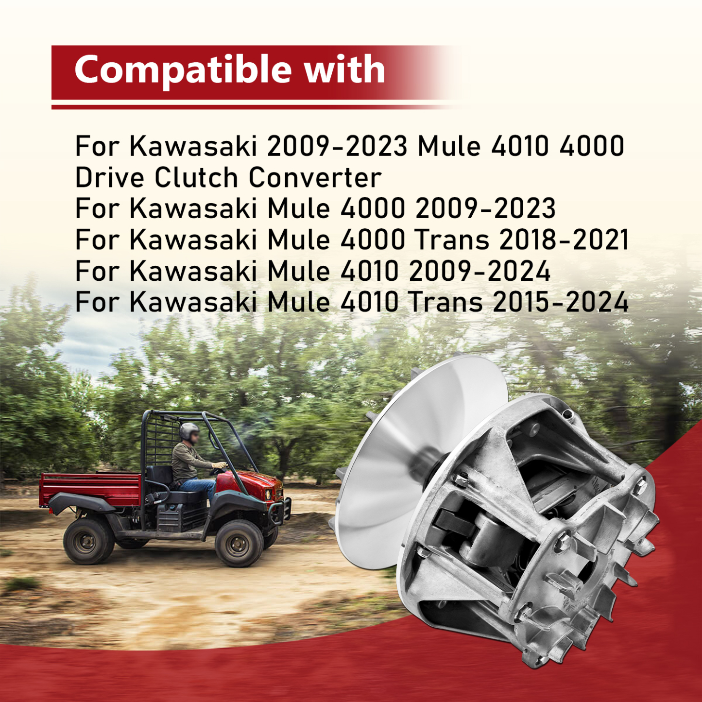 Clutch Compatible with Kawasaki Mule 4010 4000 2009-2023 Drive Clutch Converter