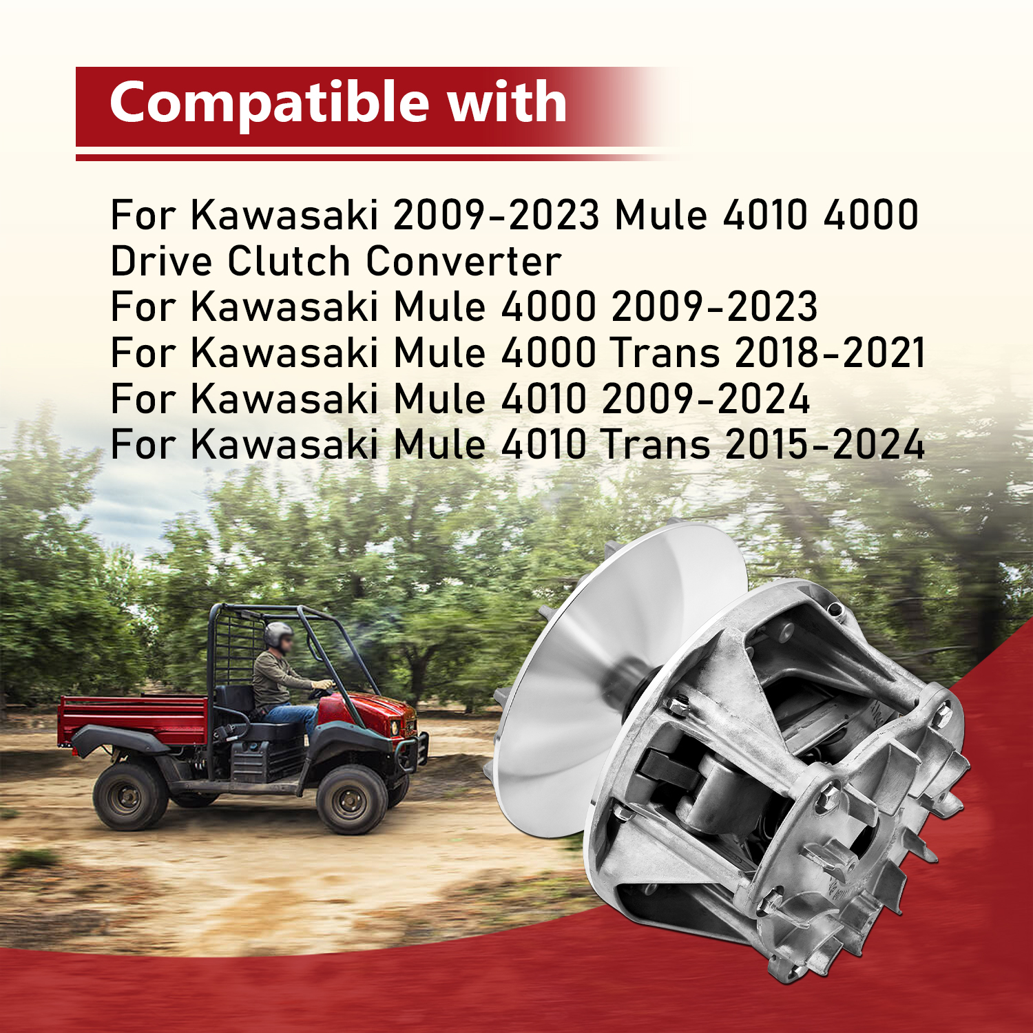 Clutch Compatible with Kawasaki Mule 4010 4000 2009-2023 Drive Clutch Converter