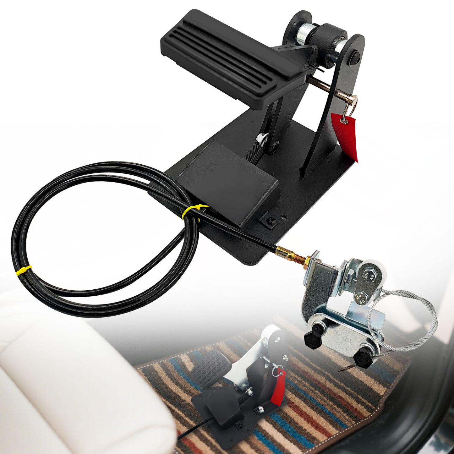 Universal Passenger Side Dual Brake for Driving Instructor Vehicles, Pedal Height Adjustable, Right Hand Drive Conversion Kit w/Safety Lock Pin & Return Springs ACAR-B1