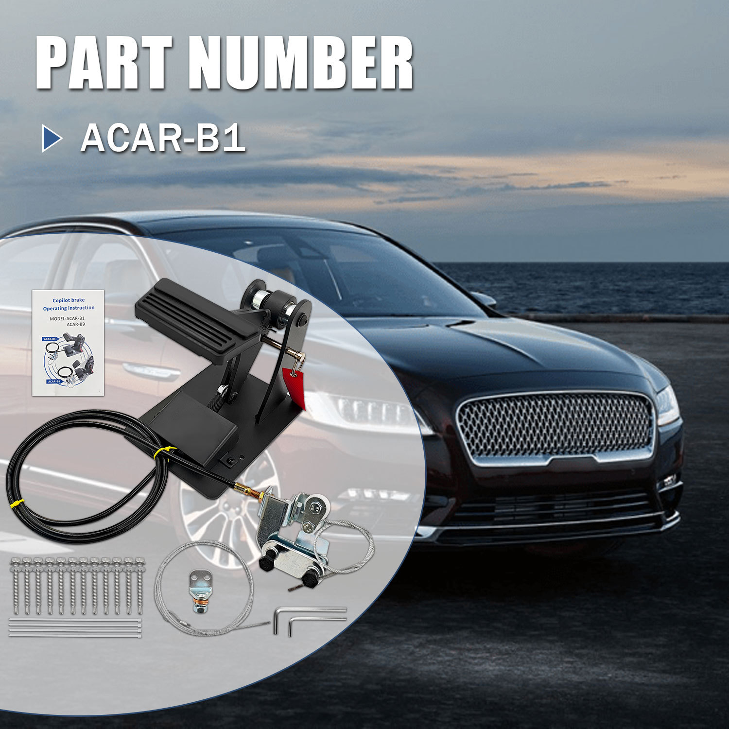 Universal Passenger Side Dual Brake for Driving Instructor Vehicles, Pedal Height Adjustable, Right Hand Drive Conversion Kit w/Safety Lock Pin & Return Springs ACAR-B1