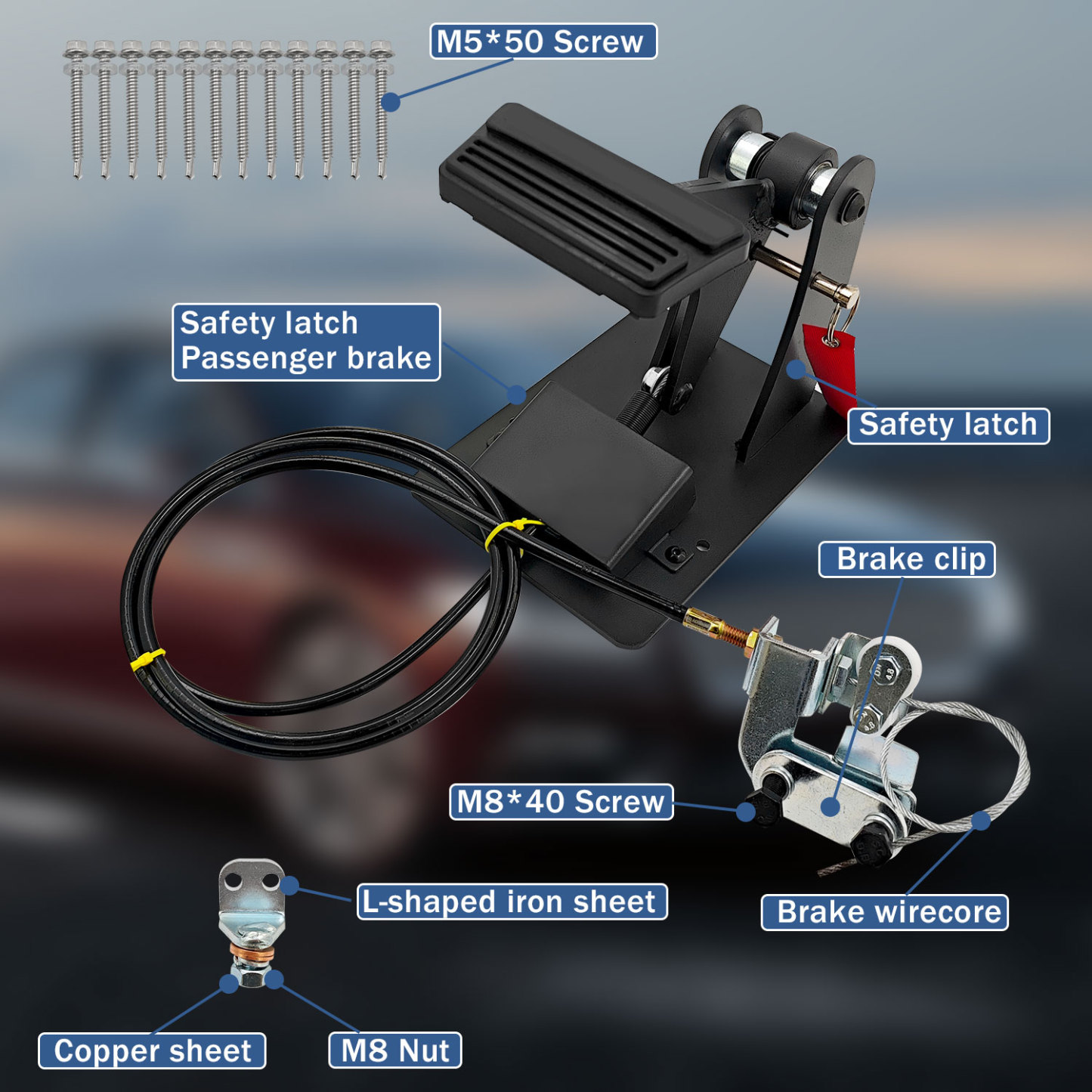 Universal Passenger Side Dual Brake for Driving Instructor Vehicles, Pedal Height Adjustable, Right Hand Drive Conversion Kit w/Safety Lock Pin & Return Springs ACAR-B1