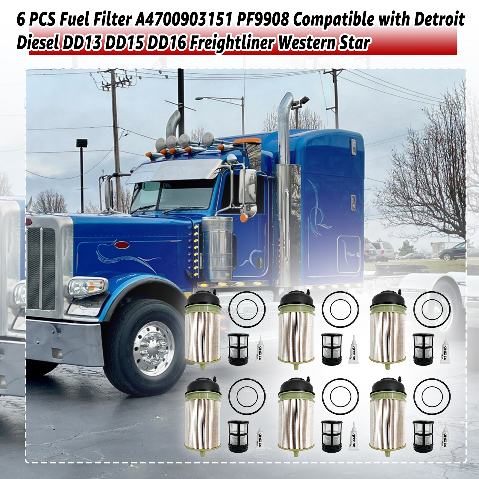 6 PCS Fuel Filter fit for Detroit Diesel DD13 DD15 DD16 Freightliner Western Star