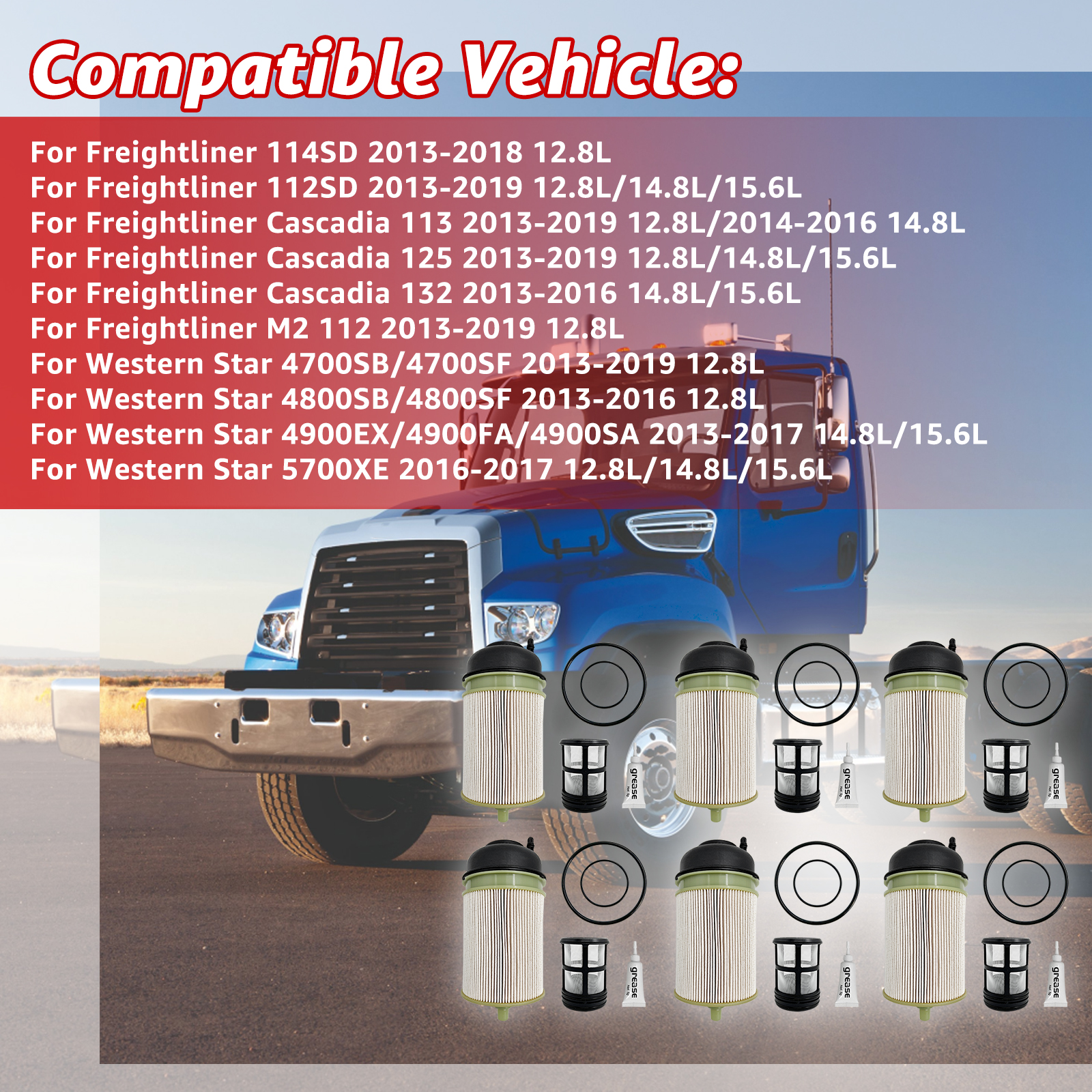 6 PCS Fuel Filter fit for Detroit Diesel DD13 DD15 DD16 Freightliner Western Star