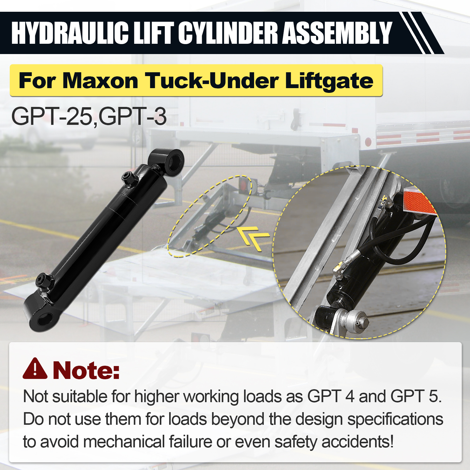  Hydraulic Liftgate Cylinder Assembly for Maxon GPT-25 GPT-3 Tuck-Under Lift Gate, 2.75" Bore x 10" Stroke, S/LB/Bush