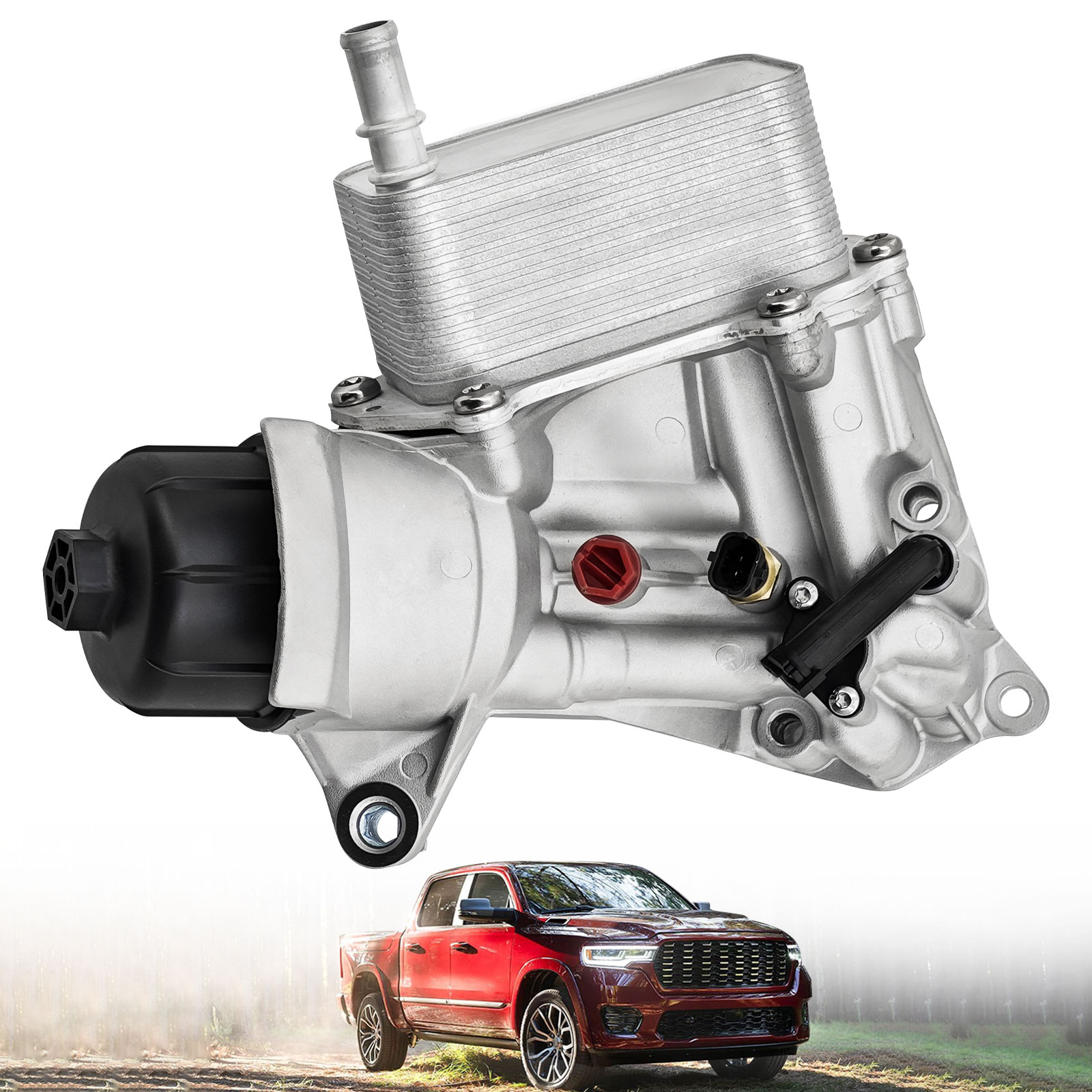 Aluminum Engine Oil Cooler Filter Housing Compatible with Ram 1500 3.0L V6 diesel 2014-2019