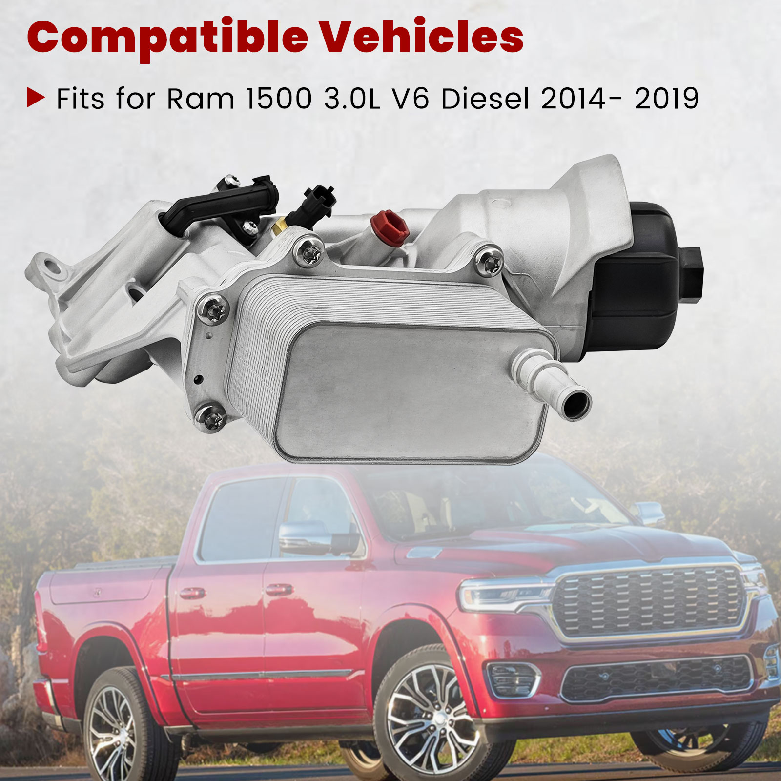 Aluminum Engine Oil Cooler Filter Housing Compatible with Ram 1500 3.0L V6 diesel 2014-2019