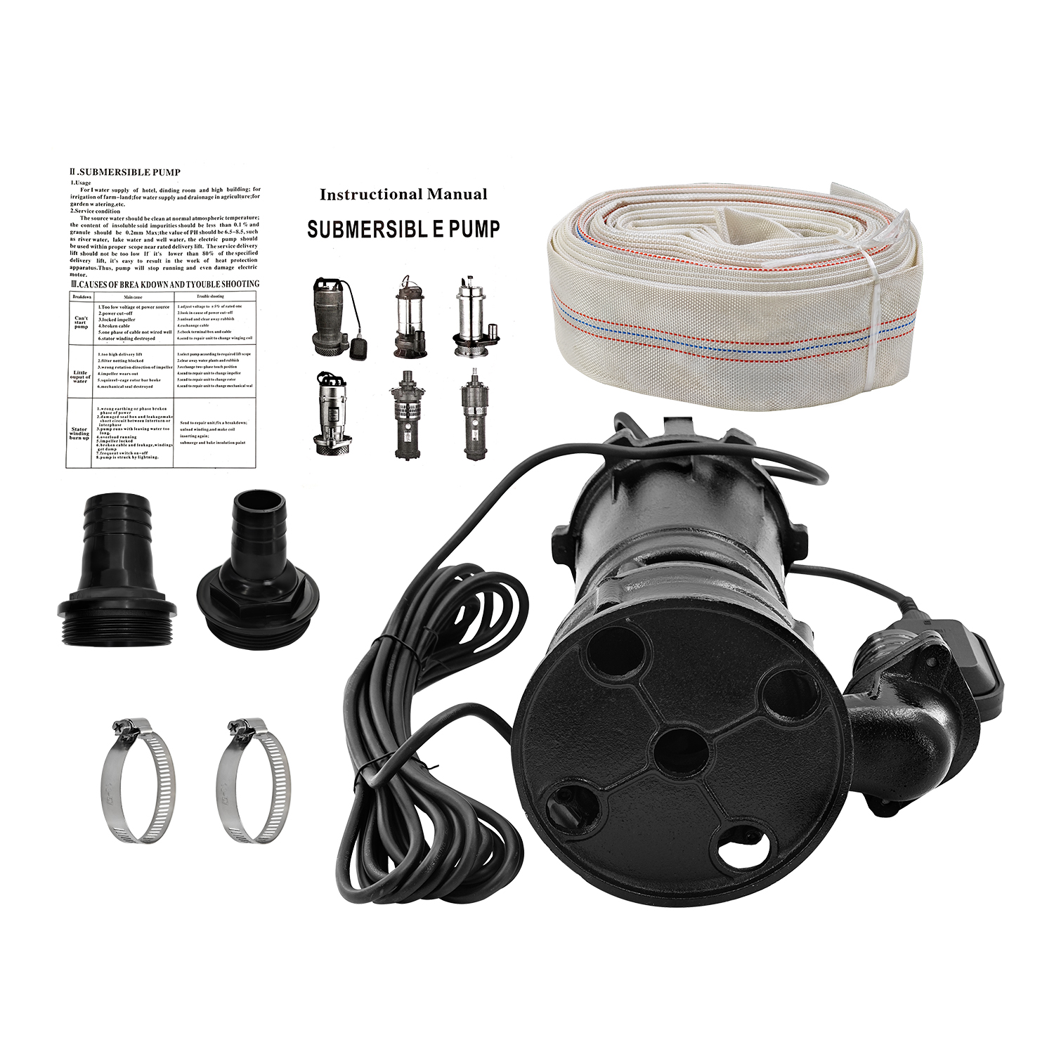 2HP 220V Submersible Sump Pump, 6498GPH Cast Iron Sewage/Effluent Pump 1500w with Automatic Float Switch and 66ft Hose for Sump Basin, Basement, Residential Sewage, 2'' NPT Discharge