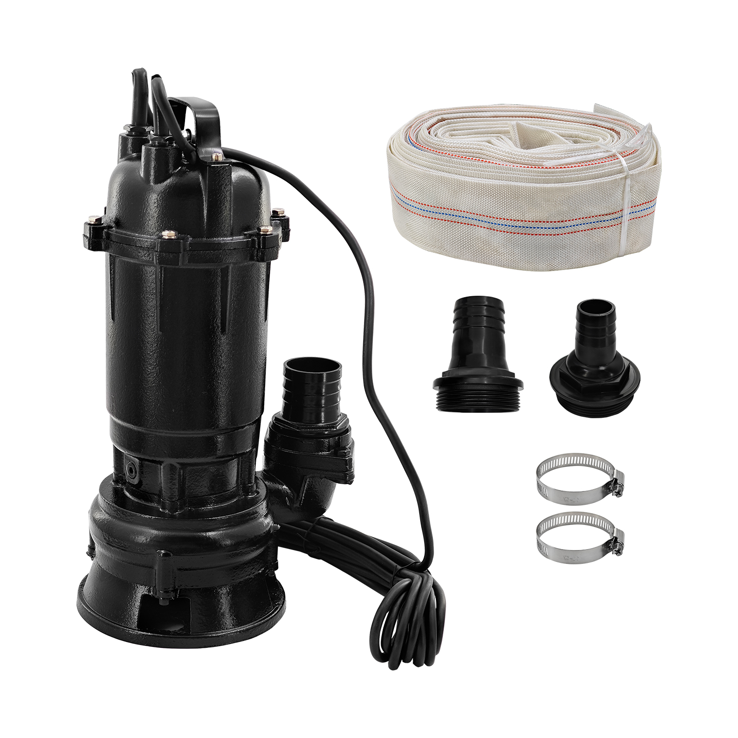 2HP 220V Submersible Sump Pump, 6498GPH Cast Iron Sewage/Effluent Pump 1500w with Automatic Float Switch and 66ft Hose for Sump Basin, Basement, Residential Sewage, 2'' NPT Discharge