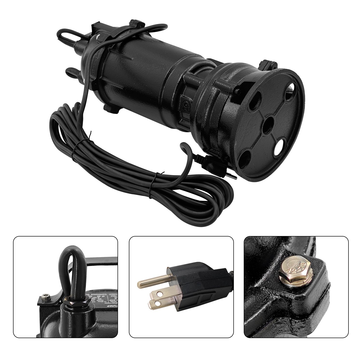 2HP 220V Submersible Sump Pump, 6498GPH Cast Iron Sewage/Effluent Pump 1500w with Automatic Float Switch and 66ft Hose for Sump Basin, Basement, Residential Sewage, 2'' NPT Discharge