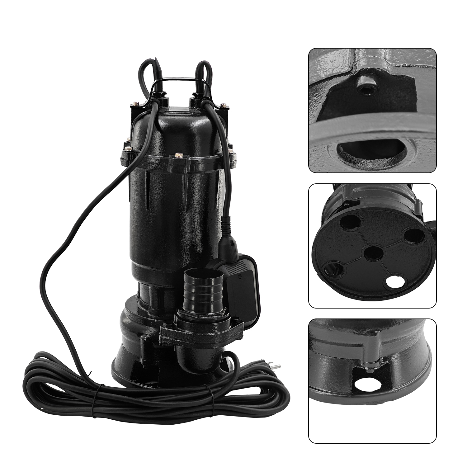 2HP 220V Submersible Sump Pump, 6498GPH Cast Iron Sewage/Effluent Pump 1500w with Automatic Float Switch and 66ft Hose for Sump Basin, Basement, Residential Sewage, 2'' NPT Discharge