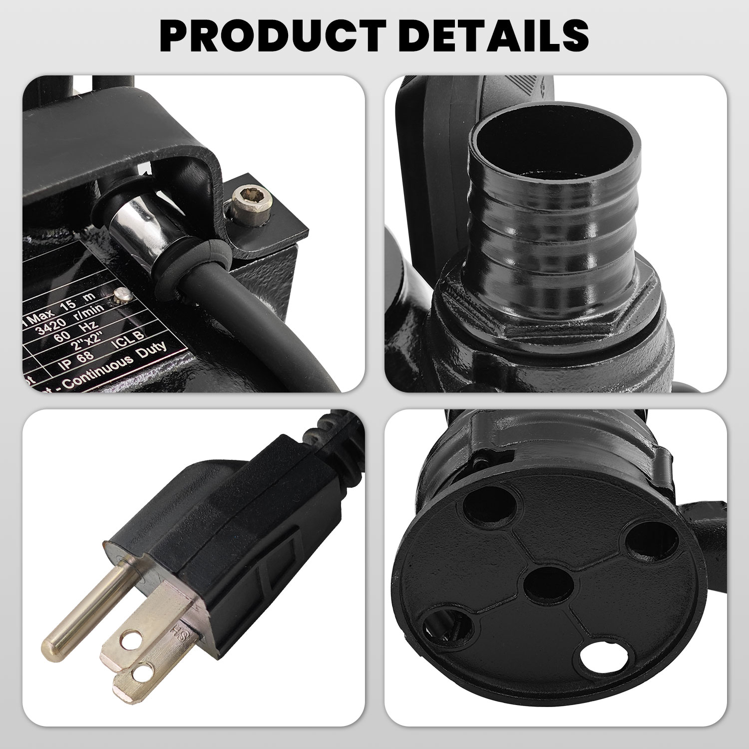 2HP 220V Submersible Sump Pump, 6498GPH Cast Iron Sewage/Effluent Pump 1500w with Automatic Float Switch and 66ft Hose for Sump Basin, Basement, Residential Sewage, 2'' NPT Discharge