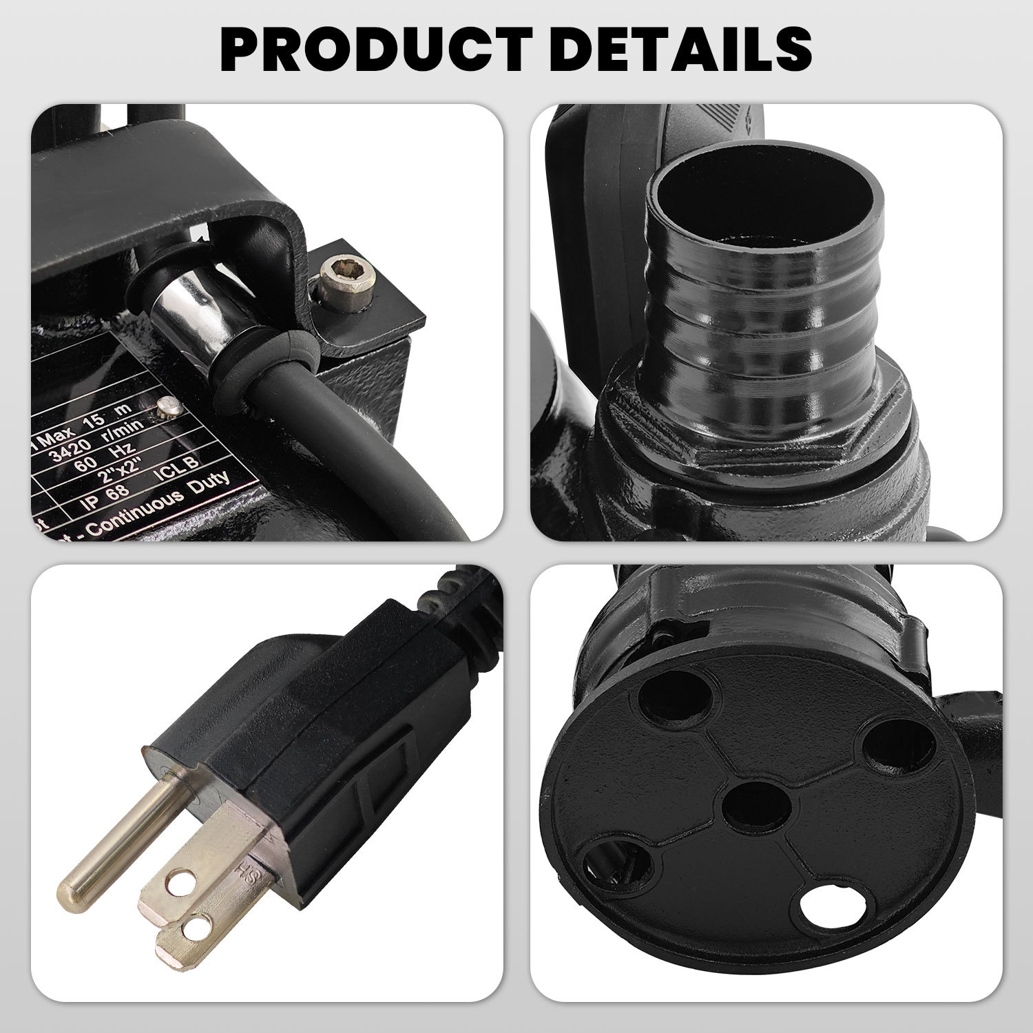 2HP 220V Submersible Sump Pump, 6498GPH Cast Iron Sewage/Effluent Pump 1500w with Automatic Float Switch and 66ft Hose for Sump Basin, Basement, Residential Sewage, 2'' NPT Discharge