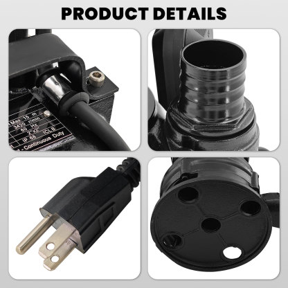 2HP 220V Submersible Sump Pump, 6498GPH Cast Iron Sewage/Effluent Pump 1500w with Automatic Float Switch and 66ft Hose for Sump Basin, Basement, Residential Sewage, 2'' NPT Discharge