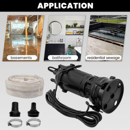 2HP 220V Submersible Sump Pump, 6498GPH Cast Iron Sewage/Effluent Pump 1500w with Automatic Float Switch and 66ft Hose for Sump Basin, Basement, Residential Sewage, 2'' NPT Discharge