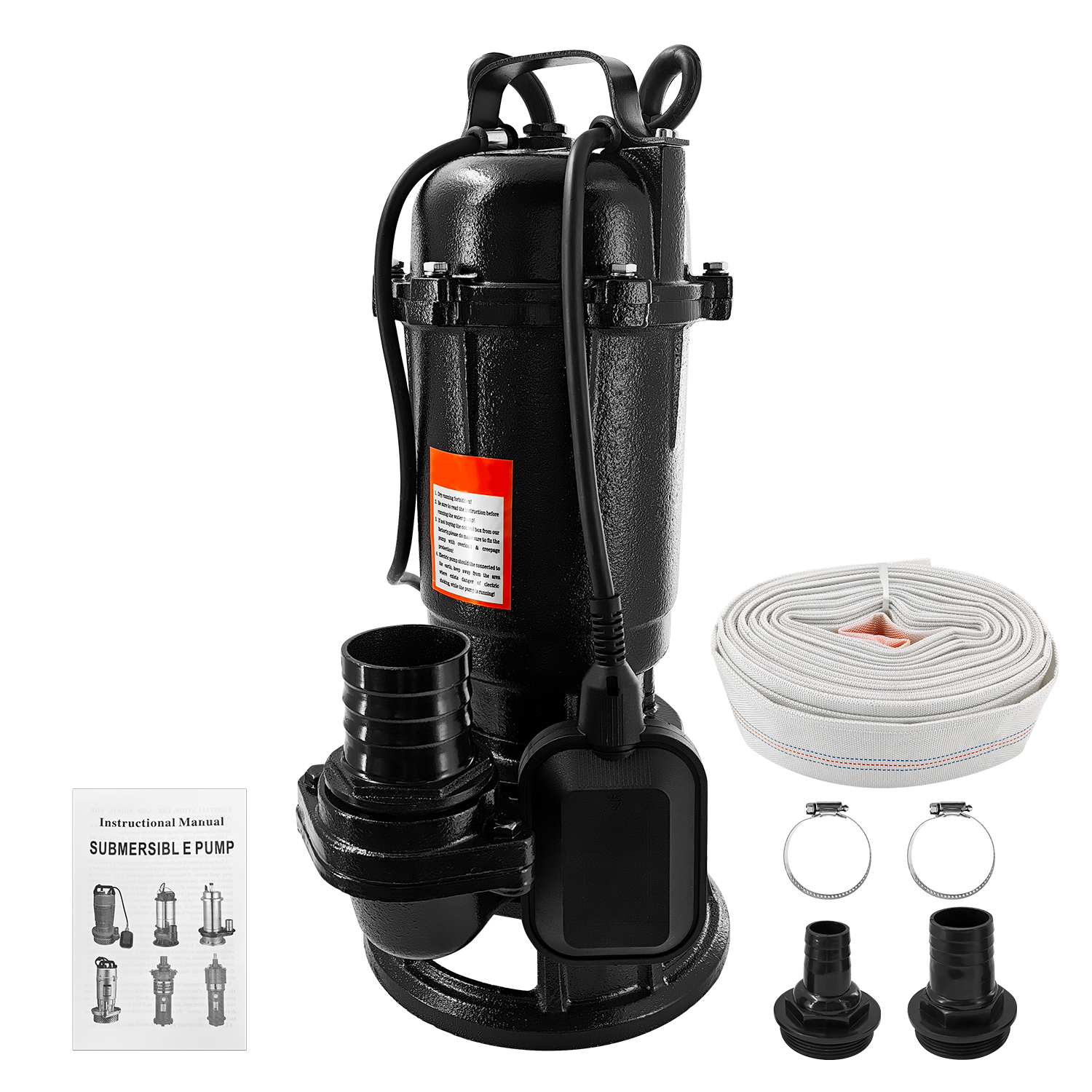 2HP 220V Sewage Grinder Pump, 6498 GPH Submersible Effluent Pump with Blades, Automatic Float Switch, 66 ft Hose & 2" NPT Outlet for Basement, Sump Pit & Residential Wastewater