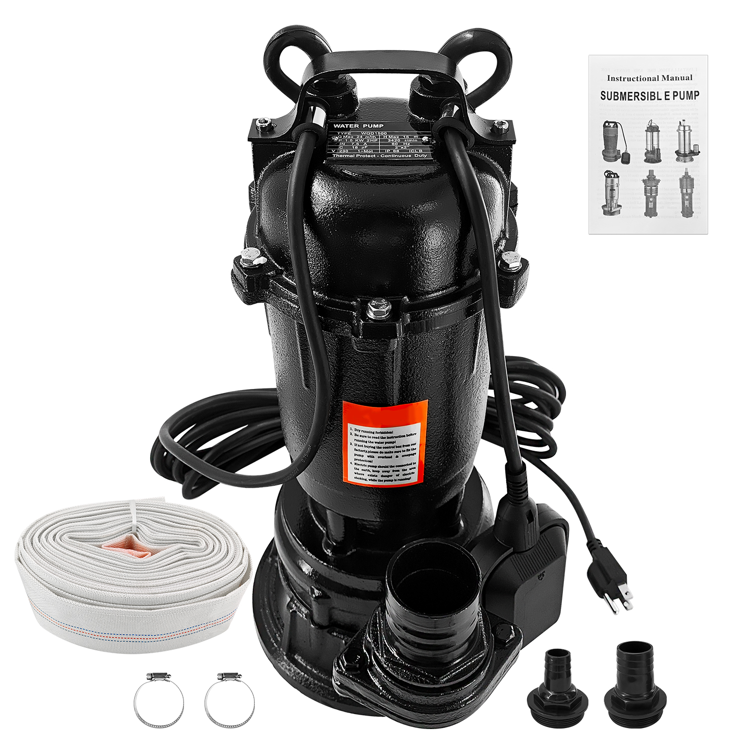 2HP 220V Sewage Grinder Pump, 6498 GPH Submersible Effluent Pump with Blades, Automatic Float Switch, 66 ft Hose & 2" NPT Outlet for Basement, Sump Pit & Residential Wastewater