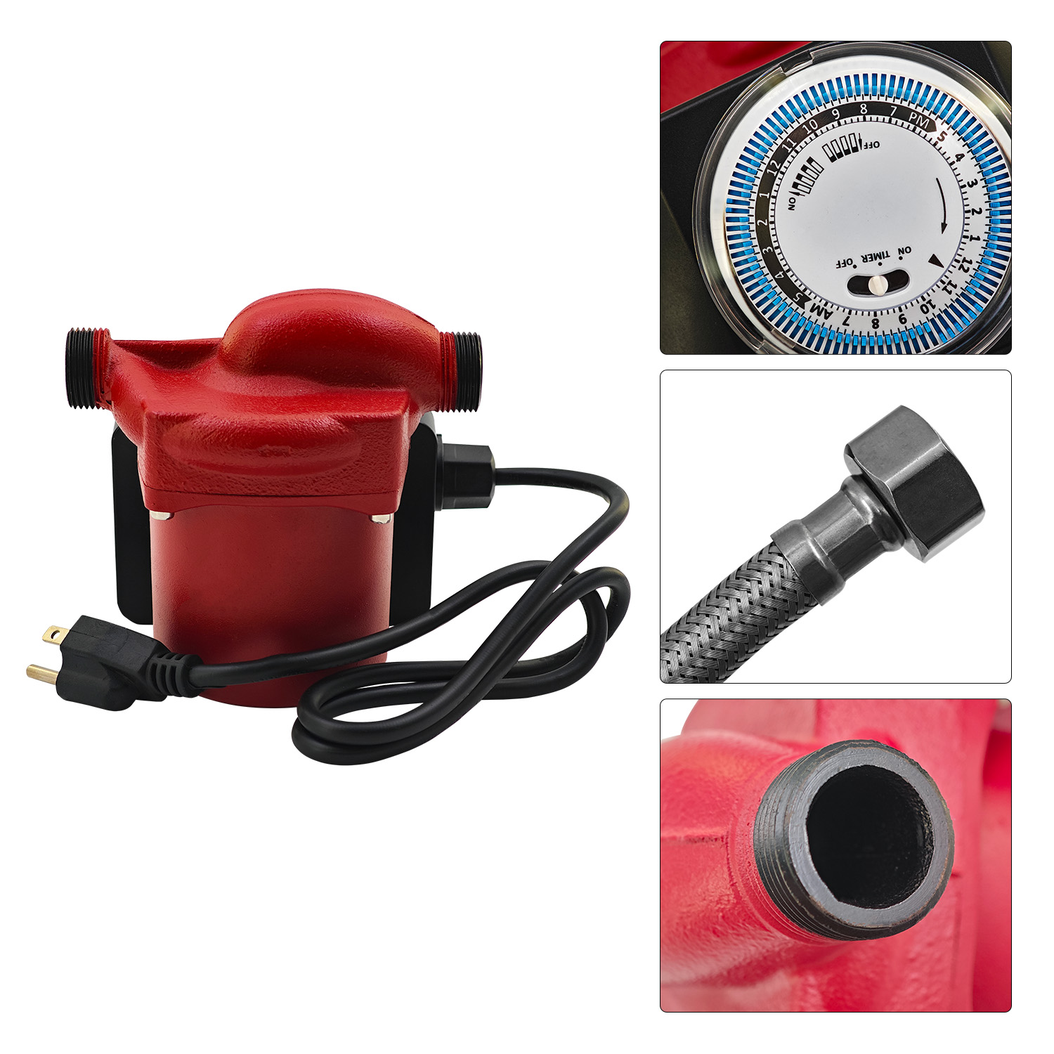 115V 1/25HP Hot Water Recirculating Pump Fit for Grundfos for House Heating System, 3/4" to 1/2" Union