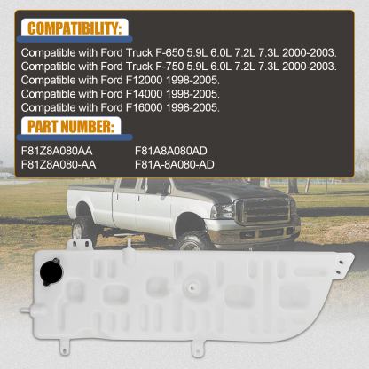 Radiator Overflow Coolant Reservoir Tank with Cap for Ford Truck F650 F750 2000-2003