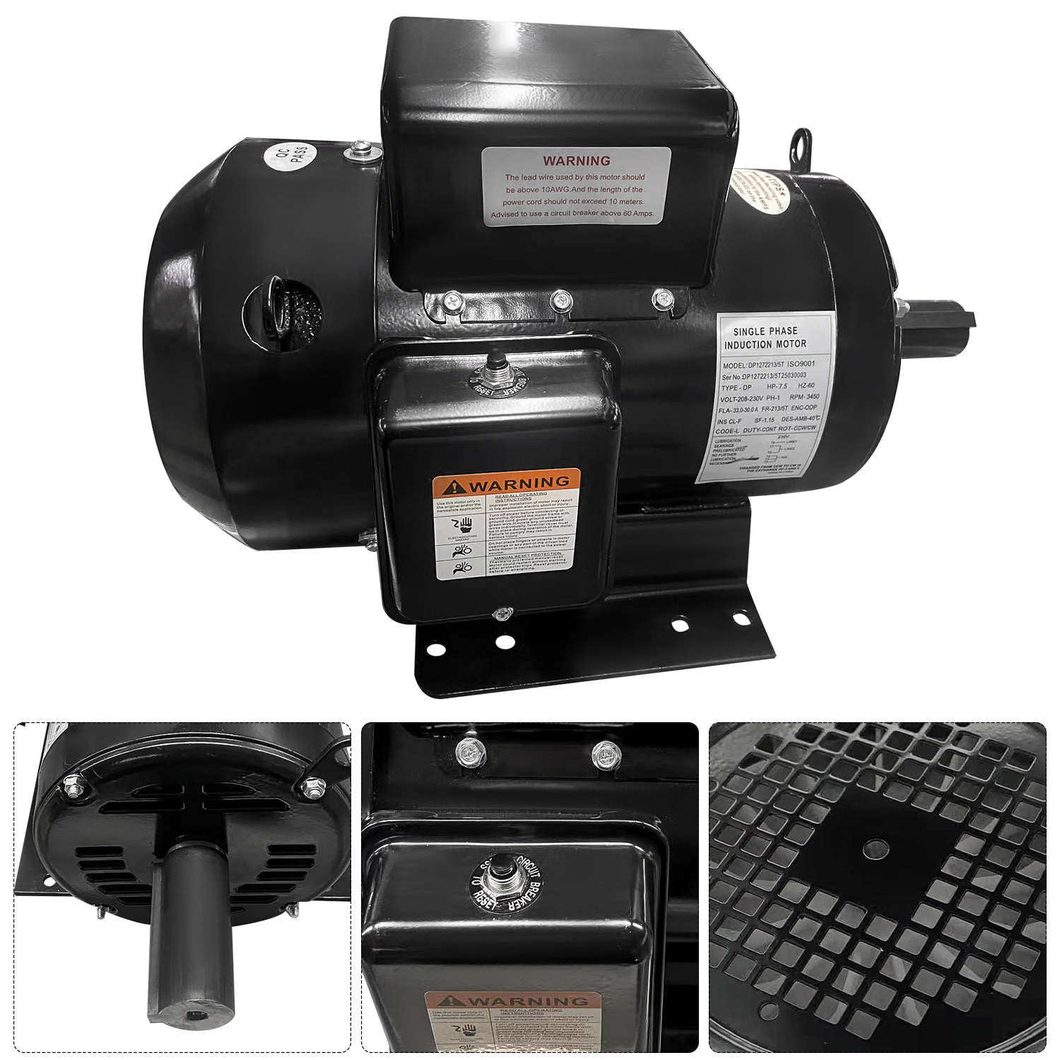 Air Compressor Motor 7.5HP 230V fit for Ingersoll Rand Single Phase 3450 RPM 213T Frame