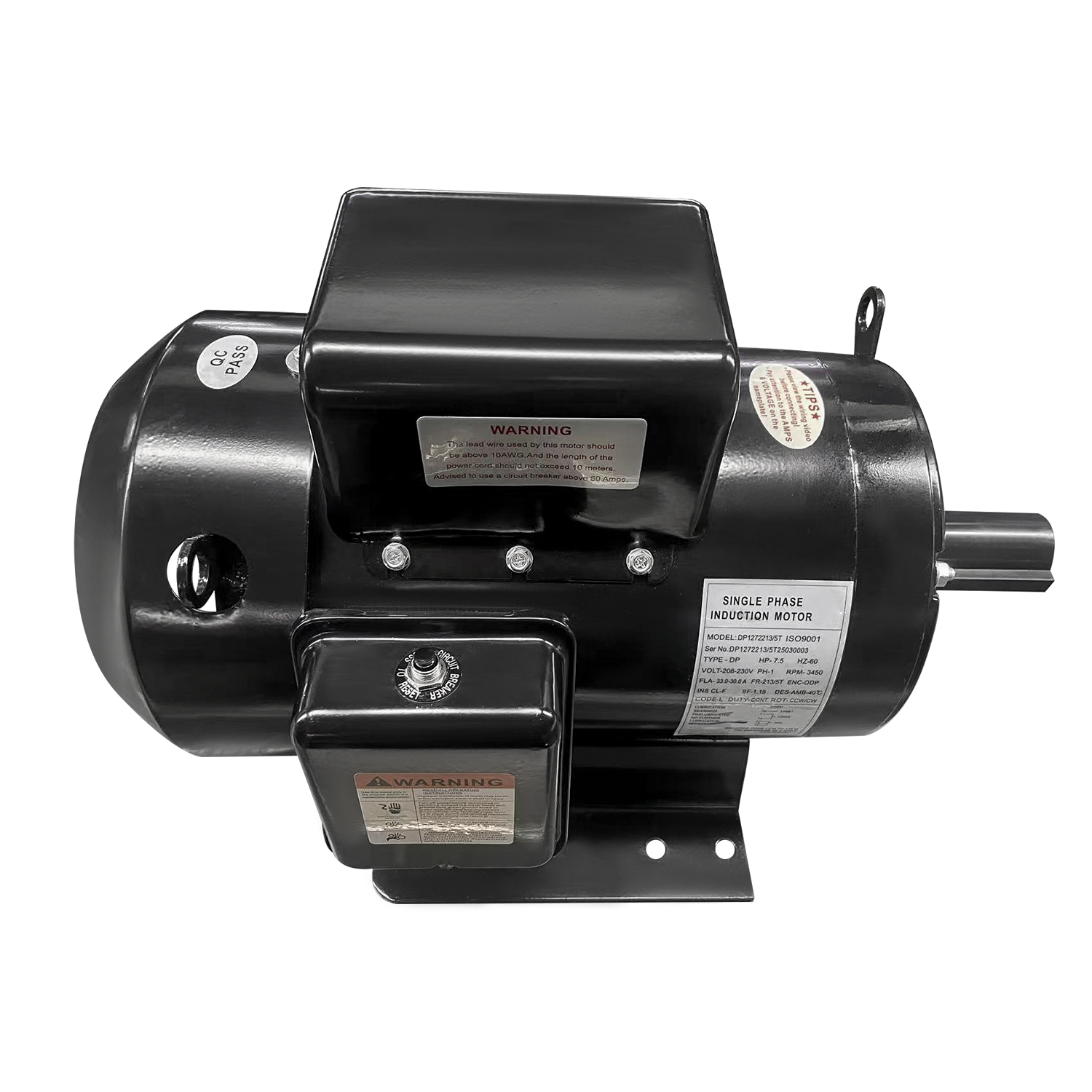 Air Compressor Motor 7.5HP 230V fit for Ingersoll Rand Single Phase 3450 RPM 213T Frame