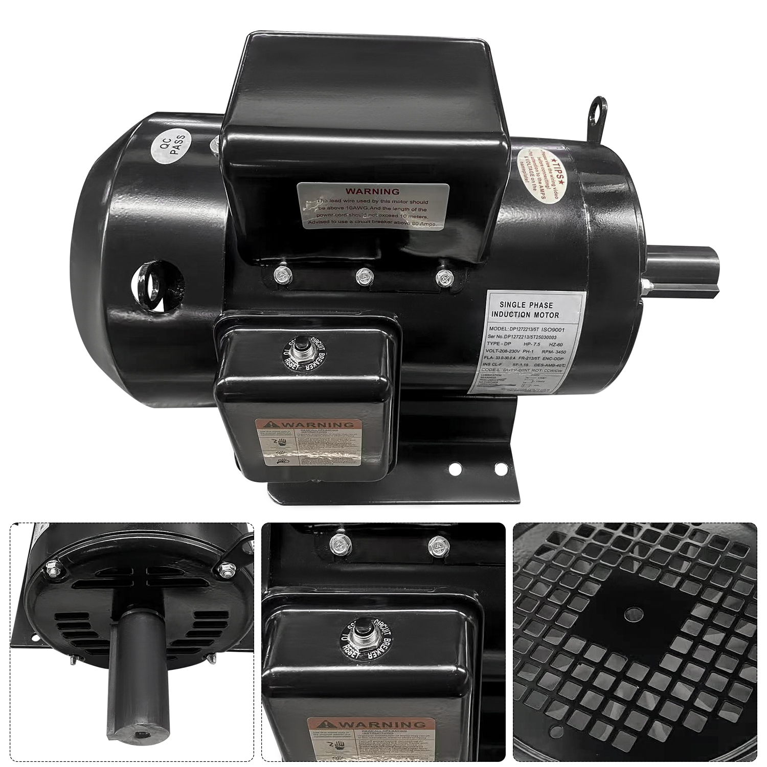 Air Compressor Motor 7.5HP 230V fit for Ingersoll Rand Single Phase 3450 RPM 213T Frame
