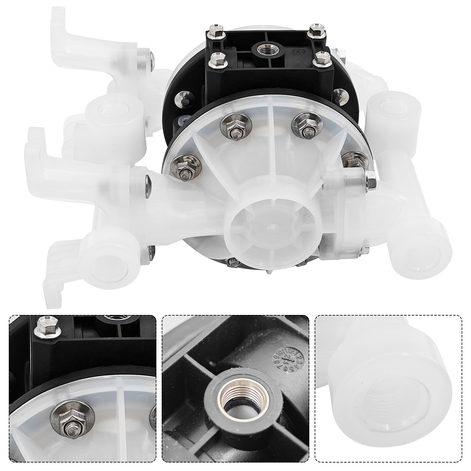 PD05P-ARS-PTT-B Polypropylene PTFE Multiport Double Diaphragm Pump, 14 gpm, 100 psi,Air Operated 150F