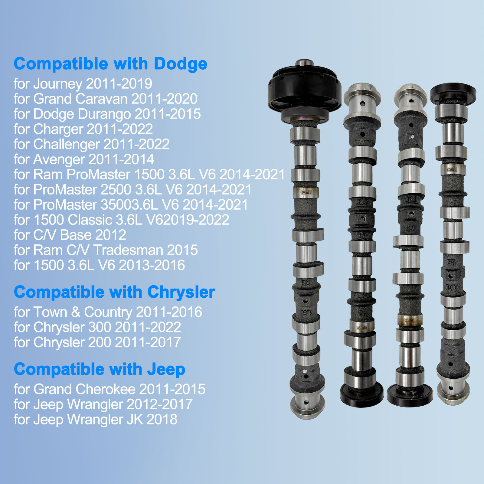 Engine Camshaft Set Exhaust Intake fit for Jeep Wrangler Dodge Durango Challenger Journey Avenger RAM ProMaster 1500/2500/3500 Chrysler 2011-2022, for 3.6L V6