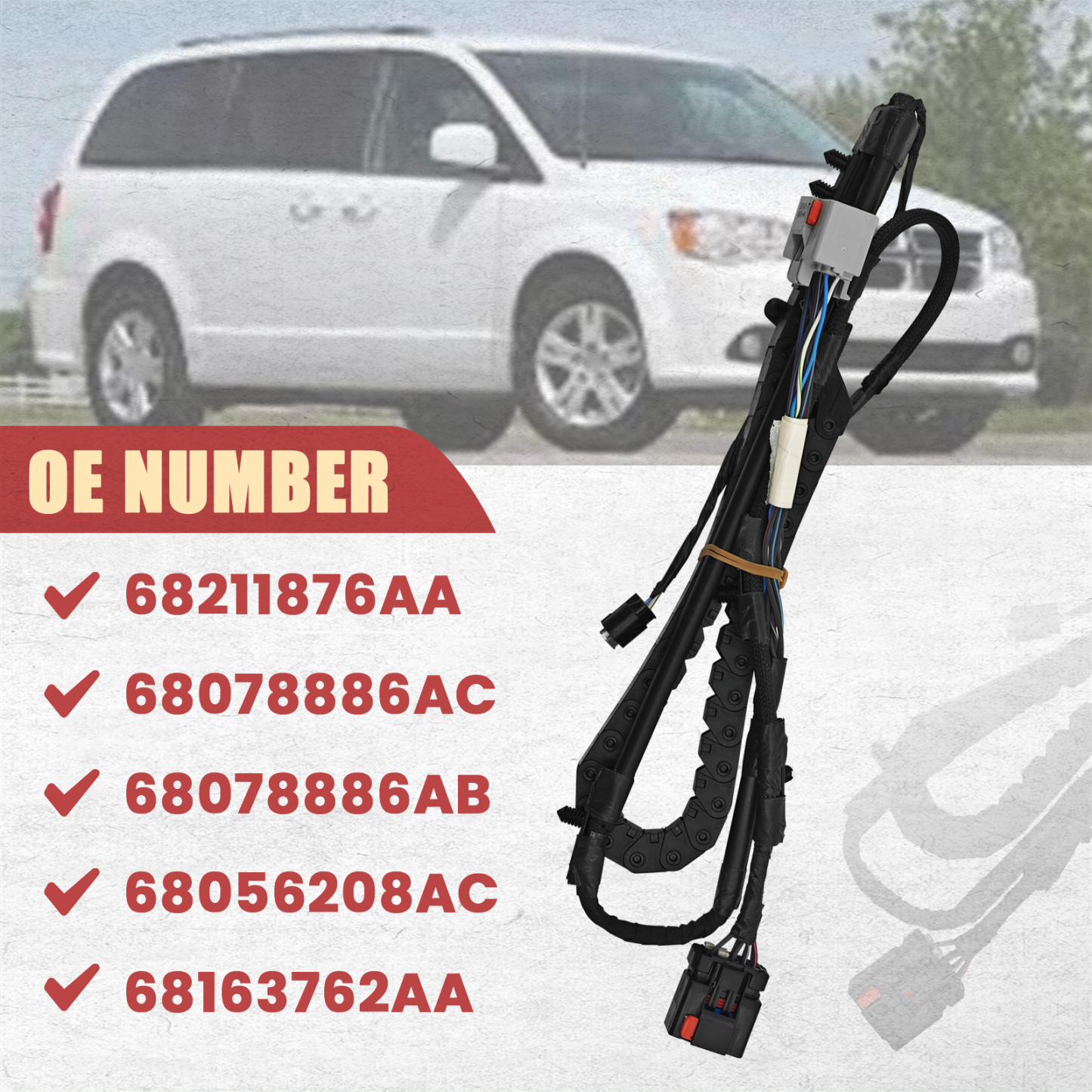 Power Sliding Door Track Wiring Harness for Dodge Grand Caravan 2013-2020 -Right Passenger Side