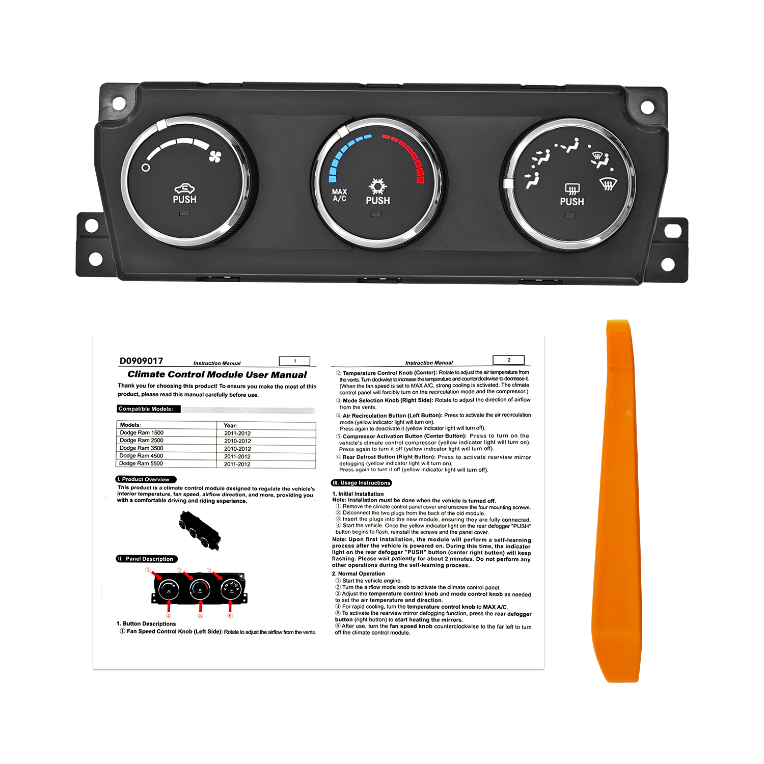 AC Climate Control Module Panel New Fits for 2010-2012 Dodge Ram 1500 2500 3500