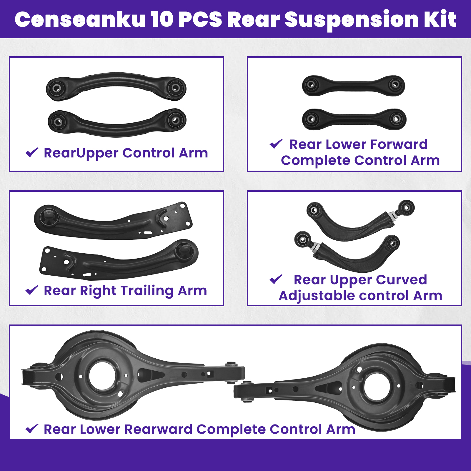 10 PCS Rear Upper and Lower Suspension Kit Control Arms Set Compatible with Ford Escape 2013-2019